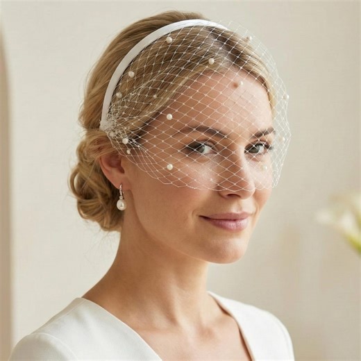 White Birdcage Veil With Pearls · Wedding Headband Veil · Retro Bridal Hair Accessory · Short Cage Veil for Bride · Fascinator Style - Etsy