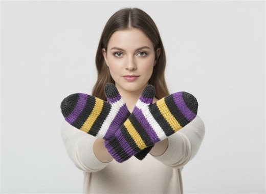 Striped Mittens Knitting Pattern PDF Beginner Winter Gloves Child Women Men - Etsy