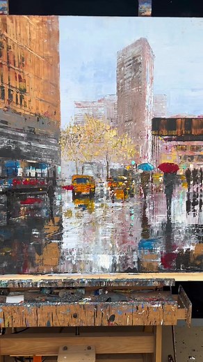 Adding the finishing touches to this Flat Iron painting 🏙👨🏻‍🎨 #satisfying #artist #artiktok #paintingprocess #artistsoftiktok #art #arttok #fyp #oilpainting #painting #newyork #artwork