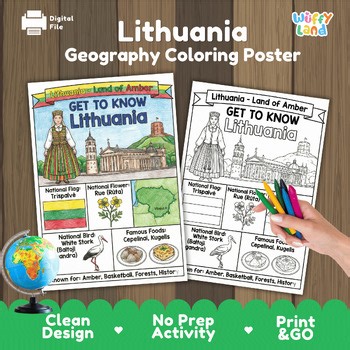 Lithuania Country Study Geography Coloring Page Worksheet Activity | Europe