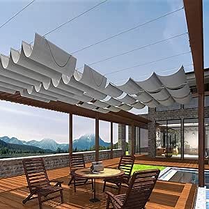 Patio 4'W x 12'L Pergola Shade Cover Retractable Canopy Replacement, Outdoor Pergolas Fabric Covers for Patio, Sun Shades Cloth with Slide-On Wire Cable for Deck Gazebo Backyard, Light Grey