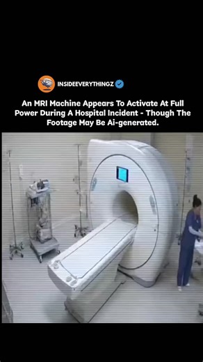 Explore l Learn l Facts on Instagram: "An MRI machine is shown powering up at full intensity during what looks like a hospital malfunction, with lights flickering and the device appearing to surge with energy. The scene gives an impression of a dangerous situation, since real MRI machines use extremely strong magnetic fields and can pull metal objects in with force. However, many people believe the footage could be AI-generated because of the overly dramatic visuals and unrealistic behavior of t