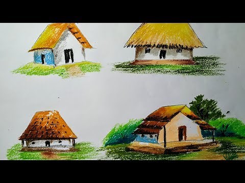 Simple cottage drawing - cottage drawing for kids Very Easy step by step with oil pastel colours