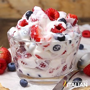 8.1M views · 3K reactions | A rich and creamy cheesecake filling swirled into fresh summer berries makes this dreamy fruit salad irresistible! https://www.theslowroasteditalian.com/2016/04/summer-berry-cheesecake-salad-recipe.html | The Slow Roasted Italian | Facebook