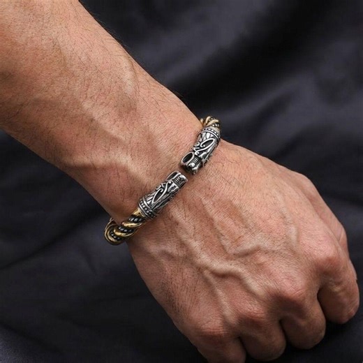 Stainless Steel Viking Wolf Head Bracelet – Norse Torc Cuff for Men & Women, Gothic Nordic Jewelry, Wolf Bangle Gift for Him and Her - Etsy Australia