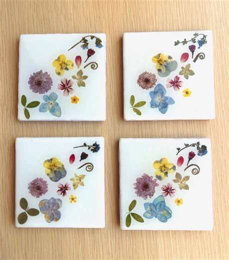 Handmade Pressed Flower Coasters, Botanical Ceramic Coaster Set - Etsy