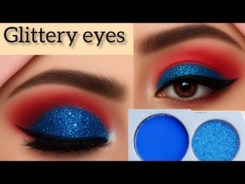 Classic blue glitter eye makeup tutorial | how to create blue eye makeup at home easily 🥰
