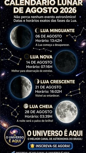CALENDÁRIO LUNAR DE AGOSTO DE 2026 #astronomia #universo #lua #ciencia #universe #usashorts
