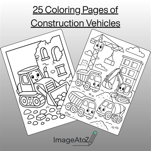 25 Construction Vehicles Coloring Pages - Printable A4 PDF - Etsy