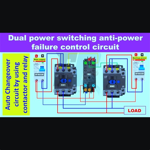 Single Phase Auto Changeover Circuit Using Contactor & Relay | Wiring Diagram | 𝐄𝐥𝐞𝐜𝐭𝐫𝐨𝐧𝐢𝐜 𝐂𝐨𝐦𝐩𝐨𝐧𝐞𝐧𝐭𝐬