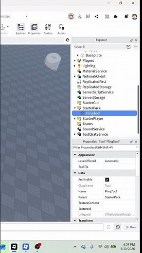 How to make a fling tool in roblox studio! #roblox#robloxstudiotutorials #robloxstudio #ytshorts