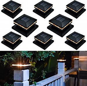 Solar Post Lights, Outdoor Post Cap Lights for Fence, Deck, Patio, or Garden, LED High Brightness Waterproof Decorative Warm Lamps, Fits 4x4, 5x5 or 6x6 Wooden Posts (8 Packs)