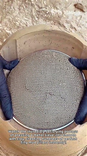 Oddly Satisfying Sieve Pressing Wet Clay Extrusion #worker #process #clay #satisfying #asmr