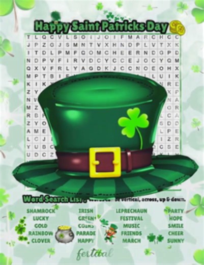 St. Patrick's Day Word Search | Holiday Puzzle, Kids & Adults (PDF, PNG, JPG) - Etsy