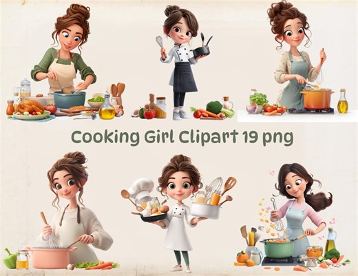 Cooking Girl Clipart PNG, Cute Girl Chef Cartoon, Kitchen Girl Illustration, Digital Download, Commercial Use - Etsy