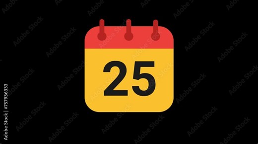 25 date calendar icon Animation with transparent background
