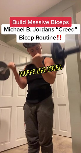 Michael B Jordan’s “Creed” Bicep Workout‼️ #fitness#gym#workout#bodybuilder#foryou#fyp#firstvideo#history#facts#sixpackabs#biceps#abs#routine#boxing#i