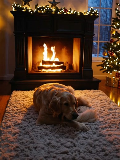 A cute dog resting after a long day#christmas #snowy