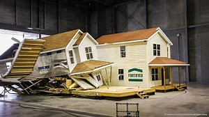Two houses tested in a wind tunnel