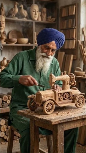 Old man making car machine from wood #machine #artwork #viral #trending #babacrafts