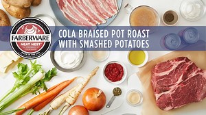 Cola Braised Pot Roast & Bacon Sour Cream Smashed Potatoes – a hearty #OneStackMeal that you can make for weeknight or weekend supper using just a stack of Farberware Neat Nest saucepots. Get the recipes: http://bit.ly/2RCiyJv | Farberware Cookware