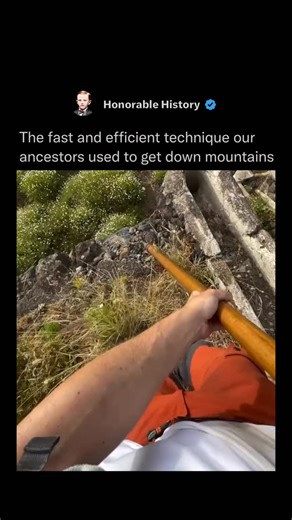 Honorable History on Instagram: "Back in the Alps, especially in Switzerland and Austria, shepherds and farmers used to grab a long, sturdy alpenstock or a springy wooden pole called an “alpenlänge” and literally vault down steep grassy slopes like madmen. They’d plant the pole, swing their bodies forward, and use the bend to launch themselves ten, fifteen feet at a time, landing light and running a few steps before doing it again. It was the fastest way to drop hundreds of meters without wrecki