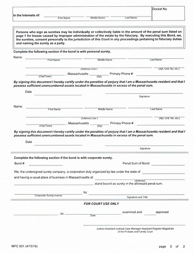 ⚰ Bond and Sureties in Massachusetts Probate Court