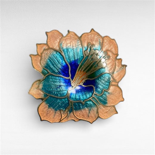 Vintage Cloisonne Enamel Hibiscus Blossom Brooch Blue & Peach Floral - Etsy