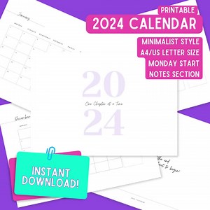 2024 Calendar 2024 Monthly Planner Elegant Minimalist Monthly Calendar Monday Start 2024 US Letter/a4 Size Wall Calendar PRINTABLE PDF - Etsy UK