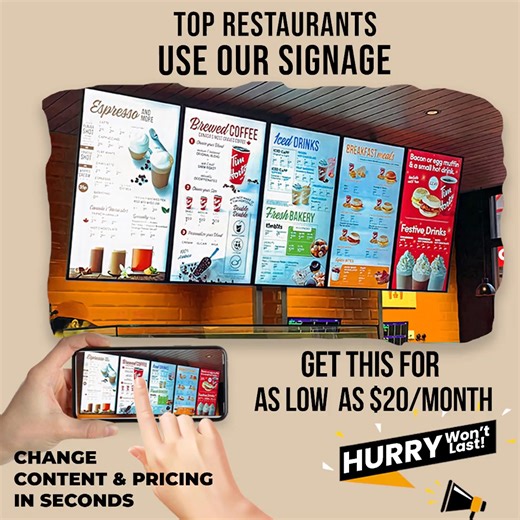 Turn ANY TV into an AI-Powered Digital Menu and Marketing Tool in Just Seconds! With Nento Digital Signage, upgrade your restaurant with eye-catching digital displays that: FREE equipment !! 📩 Fill out the quick form below — our team will get in touch! ✅ Instantly update your menu ✅ Show specials, combos & videos ✅ Attract more customers ✅ Save time & printing costs 💡 No tech skills needed — Plug & Play! #electronicmenuboard #smartdigitalsignagesolutions #restaurantdigitalmenu #restaurantdigit