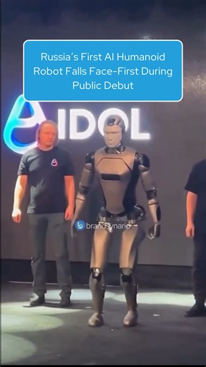 Brandsynario on Instagram: "Russia’s first homegrown AI-powered humanoid robot, Aldol, took an unexpected tumble during its grand unveiling on Monday, November 10, at the Yarovit Hall Congress Center. As the robot made its way onto the stage, accompanied by handlers, it attempted to wave at the audience but suddenly lost balance and fell face-first onto the floor. Event staff quickly rushed to the scene, covered the robot with a black cloth, and escorted it off the stage. The presentation was ab