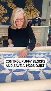 I love buying and saving old quilts. Save this to remember some freemotion quilting tips for distorted quilts. This 1930’s quilt was fundamentally in pretty good shape other than inexplicably being constructed on the bias. There were a few holes, easily fixed and a few rust spots (ignored). All these blocks have a b cup bra. Every single one of them 🙄. Which these kind of construction problems I have a couof recommendation… 1️⃣ fluffy batting to poof into the cups 2️⃣steam then heavy finish sta