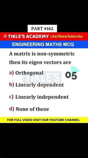 ENGINEERING MATHS MCQ 162 #shorts #engineeringmathematics #tiklesacademy