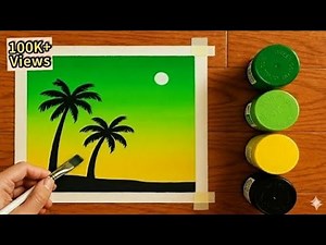Easy Sunset Palm Tree Painting with Poster Colors | Step-by-Step Tutorial.