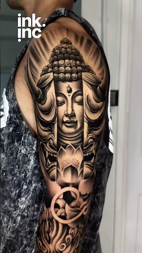 🪷 Japanese Sleeve Tattoo | Buddha, Hannya Mask & Oni Black and Grey Design