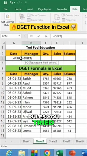 🤯 🎯📈 Excel Me DGET Function Kaise Use Kare 2026 | Database Se Exact Record Nikale! #kge #shorts