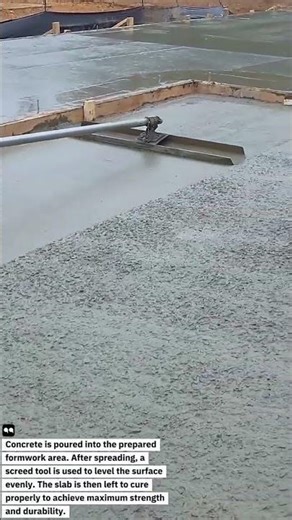 Concrete Slab Finishing Process – Smooth Foundation Pouring for New House Construction