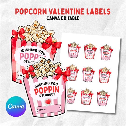 Printable Popcorn Valentine Labels, Editable Valentine Treat Labels, Valentine Label Tags, Classroom Valentines, Digital Download - Etsy