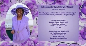 On Tuesday, June 3, 2025, Mrs. Mary L Pearson Wingate of Hillside, NY, passed from time to eternity. Celebration of Life will be Saturday, June 7, 2024, at 3:00 p.m. at Saint Paul Sounds of Praise, 587-95 18th Ave, Newark, New Jersey 07103. At Jordan, we are privileged to assist the family. Express your condolences at www.jordanfuneralhomeinc.com. Final arrangements have been entrusted to Cotton Funeral Home, 1025 Bergen Street, Newark, NJ 07112. | Jordan Funeral Home, Inc.