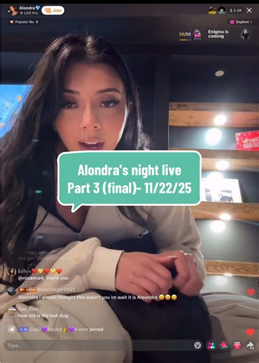 Alondra’s night live Part 3 (final)- 11/22/25 #alondra #tiktoklive #alondravogl #tiktoklivefest #alondra_vogl