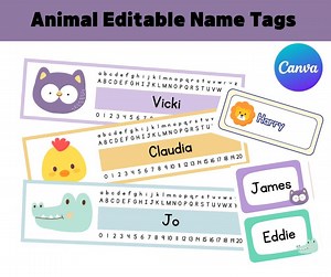 Printable Animal Name Tags: Editable Classroom Labels (8.5"x11") - Etsy Canada
