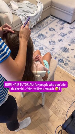 A foolproof Rumi braid for the fools 🌀💜 Don’t know how to do the actual luscious Rumi braid from K-Pop Demon Hunters? Same. Have a kid dressing up as Rumi for Halloween but not interested in a wig? SAME 😅 We tested this “fake” Rumi braid hack a couple weeks ago, and it worked amazing! 👏 Here’s how we did it: 1️⃣ Section hair into 6 parts from top to bottom. After the 1st and 2nd, pull the hair up to create volume. 2️⃣ Take the 2nd ponytail from the top and loop it through and over the first 