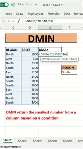 Find the minimum value based on criteria using DMIN in Excel! #excel #exceltips #exceltutorial