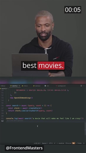 AI Finds Matching Docs Using Cosine Similarity Search 🔍 Join Scott Moss to build real-world AI apps with Node.js and OpenAI. Create chat interfaces, generate images, run semantic search, and build QA systems using YouTube and PDFs. Master function calling and API integration step by step. https://frontendmasters.com/courses/openai-node/?utm_source=social&utm_medium=facebook&utm_campaign=similaritysearch #WebDev #Programming #Coding #LearnToCode #NodeJS #OpenAI #AI | Frontend Masters