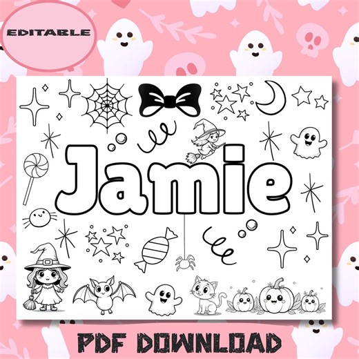 EDITABLE Halloween Name Coloring Page | Personalized Kids Printable | Fun Spooky Coloring Sheet for Classroom or Party - Etsy