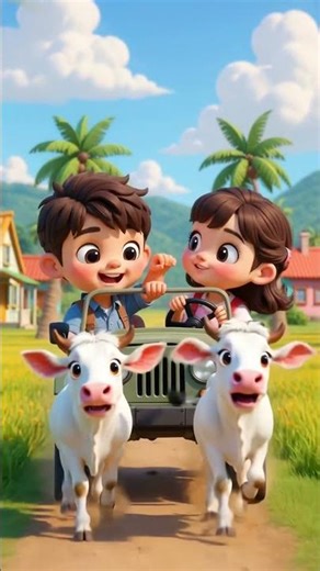 Cartoon Kids Meet Friendly White Cows in Village | Cute Story #shorts