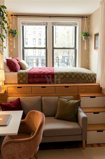 Smart Studio Setup with Bed, Sofa and Workspace