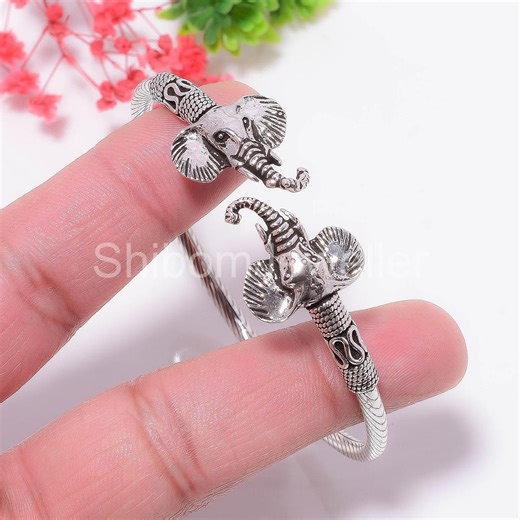 Elephant Open Cuff Bracelet – Handmade Tribal Animal Kada – Adjustable 925 Silver Statement Jewelry - Etsy