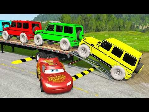 Flatbed Trailer Cars Transporatation with Truck - Pothole vs Car - BeamNG.Drive 24/7 Compilation