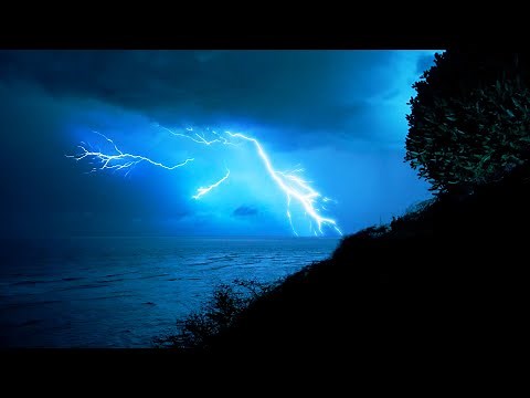 Thunder and Lightning Rain Sounds on Ocean waves with Black Screen ⚡ Storm White Noise for Sleep